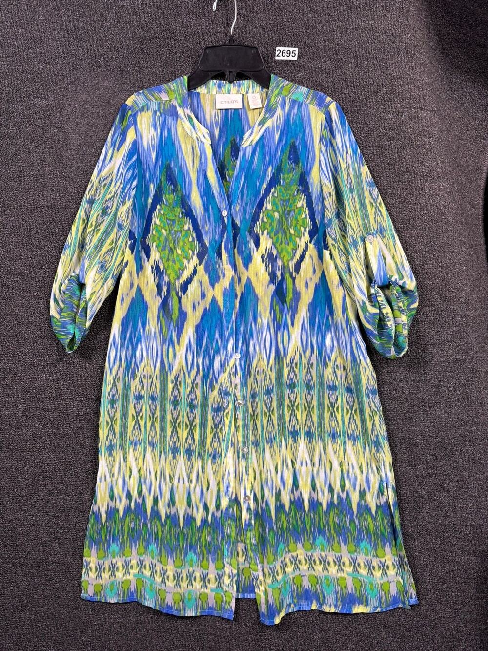Chicos Dress Womens Size 0 US 4 Ikat Print Button Front Tunic Coverup Beach Swim